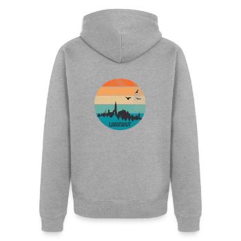 Landshut Sunset - Unisex Premium Bio Zip Hoodie - Grau meliert - Hinten - Nico (187cm)