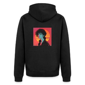80er Jahre Anime Mädchen beruhigender hochwertiger Modedruck - Unisex Premium Bio Zip Hoodie - Schwarz - Hinten - Nico (187cm)