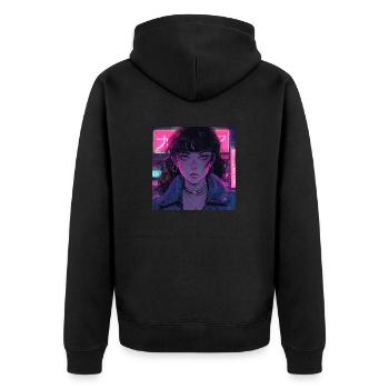 80er Jahre Anime Mädchen beruhigender hochwertiger Modedruck - Unisex Premium Bio Zip Hoodie - Schwarz - Hinten - Nico (187cm)