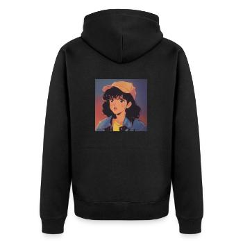 80er Jahre Anime Mädchen beruhigender hochwertiger Modedruck - Unisex Premium Bio Zip Hoodie - Schwarz - Hinten - Nico (187cm)