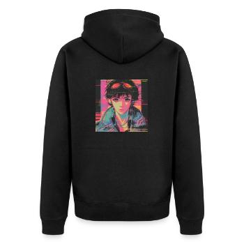 80er Jahre Anime Teen Beruhigender Hochwertiger Modedruck - Unisex Premium Bio Zip Hoodie - Schwarz - Hinten - Nico (187cm)