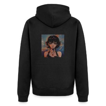 80s anime girl calming high quality fashion print - Unisex Premium Organic Zip Hoodie - black - Back - Nico (187cm)