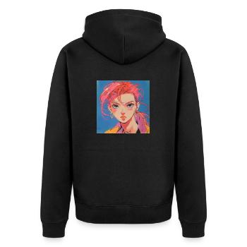 80er Jahre Anime Mädchen beruhigender hochwertiger Modedruck - Unisex Premium Bio Zip Hoodie - Schwarz - Hinten - Nico (187cm)