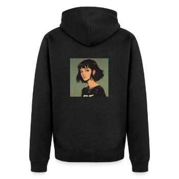 80s anime girl calming high quality fashion print - Unisex Premium Organic Zip Hoodie - black - Back - Nico (187cm)