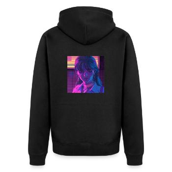 80er Jahre Anime Mädchen beruhigender hochwertiger Modedruck - Unisex Premium Bio Zip Hoodie - Schwarz - Hinten - Nico (187cm)