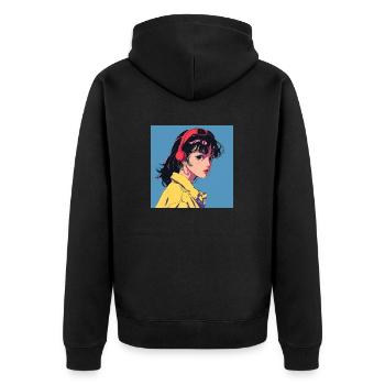80er Jahre Anime Mädchen beruhigender hochwertiger Modedruck - Unisex Premium Bio Zip Hoodie - Schwarz - Hinten - Nico (187cm)