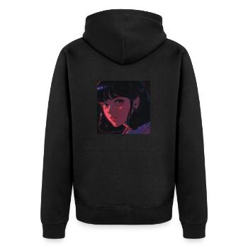 Impression de mode de haute qualité de fille anime des années 80 - Veste à capuche bio Premium Unisexe - noir - Dos - Nico (187cm)
