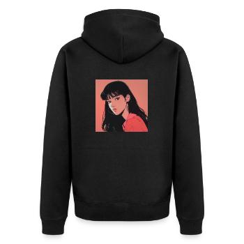 Impression de mode de haute qualité de fille anime des années 80 - Veste à capuche bio Premium Unisexe - noir - Dos - Nico (187cm)