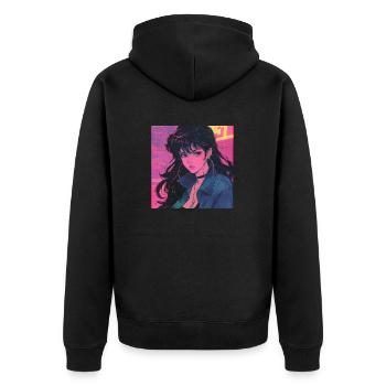 80s anime girl calming high quality fashion print - Unisex Premium Organic Zip Hoodie - black - Back - Nico (187cm)