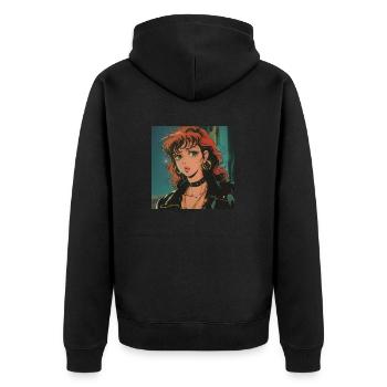 80er Jahre Anime Mädchen beruhigender hochwertiger Modedruck - Unisex Premium Bio Zip Hoodie - Schwarz - Hinten - Nico (187cm)