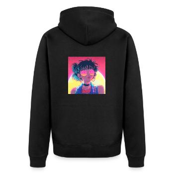 80er Jahre Anime Mädchen beruhigender hochwertiger Modedruck - Unisex Premium Bio Zip Hoodie - Schwarz - Hinten - Nico (187cm)