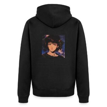 80er Jahre Anime Mädchen beruhigender hochwertiger Modedruck - Unisex Premium Bio Zip Hoodie - Schwarz - Hinten - Nico (187cm)