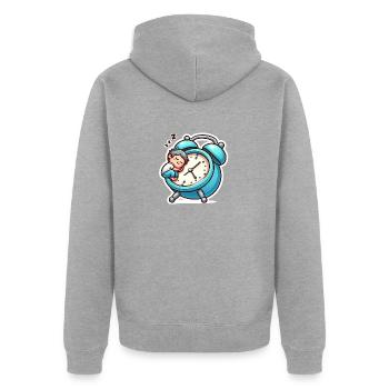 Wecker und Schlafen - Unisex Premium Bio Zip Hoodie - Grau meliert - Hinten - Nico (187cm)