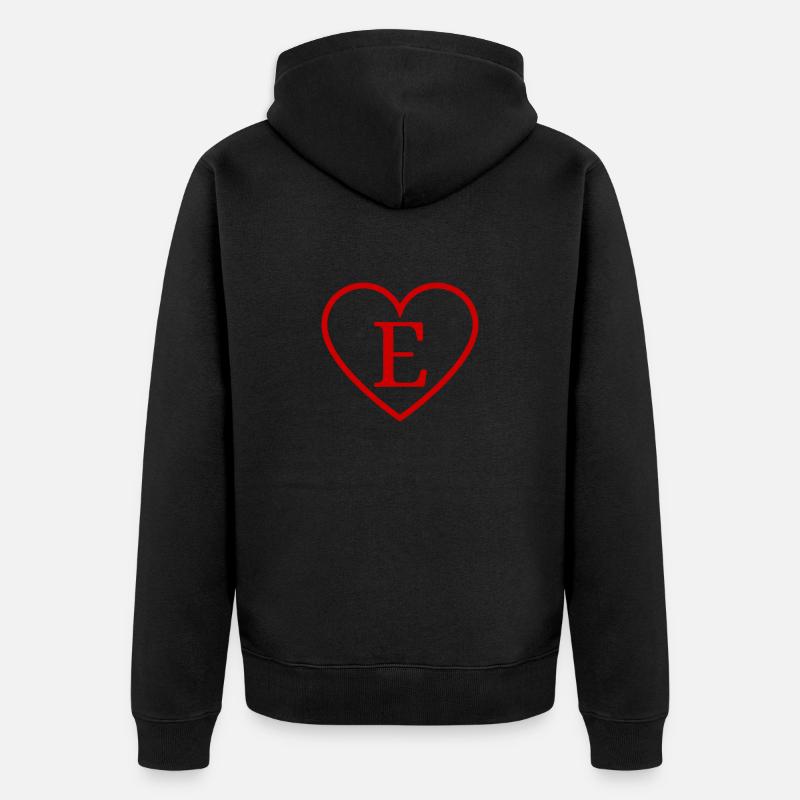 Lettre e cœur rouge - Veste à capuche bio Premium Unisexe - noir