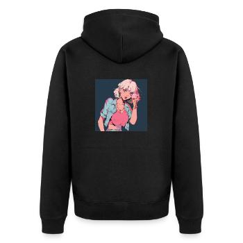 80er Jahre Anime Mädchen beruhigend hochwertiger Modedruck - Unisex Premium Bio Zip Hoodie - Schwarz - Hinten - Nico (187cm)