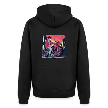 80er Jahre Anime Typ beruhigender hochwertiger Modedruck - Unisex Premium Bio Zip Hoodie - Schwarz - Hinten - Nico (187cm)