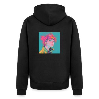 80er Jahre Anime Mädchen beruhigender hochwertiger Modedruck - Unisex Premium Bio Zip Hoodie - Schwarz - Hinten - Nico (187cm)
