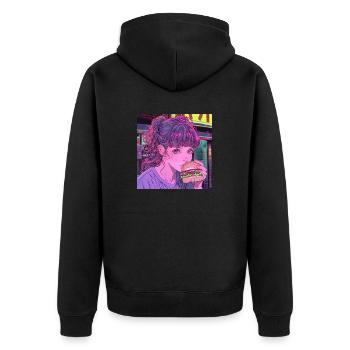 80er Jahre Anime Mädchen beruhigender hochwertiger Modedruck - Unisex Premium Bio Zip Hoodie - Schwarz - Hinten - Nico (187cm)