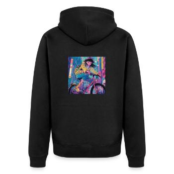 80er Jahre Anime Mädchen beruhigender hochwertiger Modedruck - Unisex Premium Bio Zip Hoodie - Schwarz - Hinten - Nico (187cm)