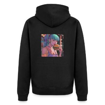 80er Jahre Anime Mädchen beruhigender hochwertiger Modedruck - Unisex Premium Bio Zip Hoodie - Schwarz - Hinten - Nico (187cm)