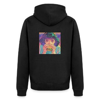 80er Jahre Anime Mädchen beruhigend hochwertiger Modedruck - Unisex Premium Bio Zip Hoodie - Schwarz - Hinten - Nico (187cm)
