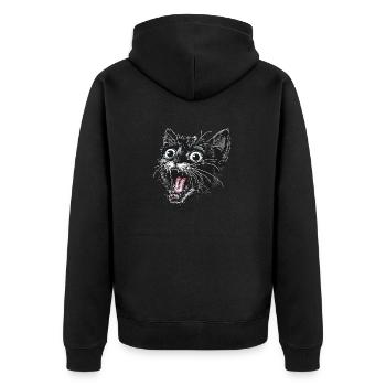 Überraschte Schwarze Katze Mit Großen Augen - Unisex Premium Bio Zip Hoodie - Schwarz - Hinten - Nico (187cm)