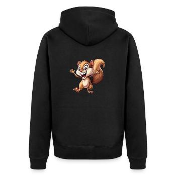 Fröhliches Eichhörnchen In Aktion - Unisex Premium Bio Zip Hoodie - Schwarz - Hinten - Nico (187cm)