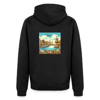 Japan Vintage City Amsterdam - Unisex Premium Organic Zip Hoodie - black - Back - Nico (187cm)