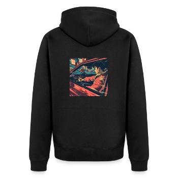 80s anime guy calming high quality fashion print - Unisex Premium Organic Zip Hoodie - black - Back - Nico (187cm)