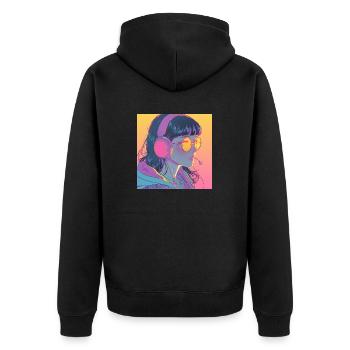 80er Jahre Anime Mädchen beruhigender hochwertiger Modedruck - Unisex Premium Bio Zip Hoodie - Schwarz - Hinten - Nico (187cm)