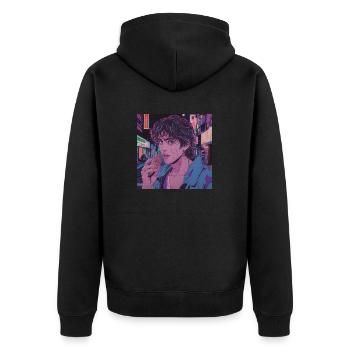Impression de mode de haute qualité de fille anime des années 80 - Veste à capuche bio Premium Unisexe - noir - Dos - Nico (187cm)