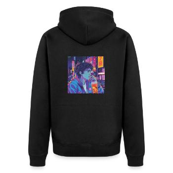 Années 80 Anime Guy Calmant Impression de mode de haute qualité - Veste à capuche bio Premium Unisexe - noir - Dos - Nico (187cm)