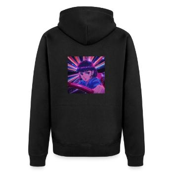 80er Jahre Anime Mädchen beruhigender hochwertiger Modedruck - Unisex Premium Bio Zip Hoodie - Schwarz - Hinten - Nico (187cm)