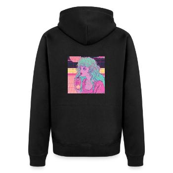80er Jahre Anime Mädchen beruhigender hochwertiger Modedruck - Unisex Premium Bio Zip Hoodie - Schwarz - Hinten - Nico (187cm)