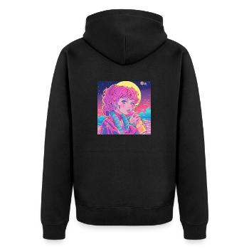 80er Jahre Anime Mädchen beruhigender hochwertiger Modedruck - Unisex Premium Bio Zip Hoodie - Schwarz - Hinten - Nico (187cm)