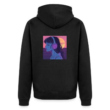 80er Jahre Anime Mädchen beruhigender hochwertiger Modedruck - Unisex Premium Bio Zip Hoodie - Schwarz - Hinten - Nico (187cm)