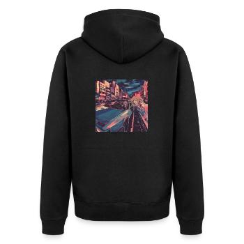 80er Jahre Anime Mädchen beruhigender hochwertiger Modedruck - Unisex Premium Bio Zip Hoodie - Schwarz - Hinten - Nico (187cm)