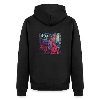 80er Jahre Anime Typ beruhigender hochwertiger Modedruck - Unisex Premium Bio Zip Hoodie - Schwarz - Hinten - Nico (187cm)