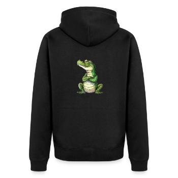 Lustiger Entspannter Krokodil Cartoon - Unisex Premium Bio Zip Hoodie - Schwarz - Hinten - Nico (187cm)