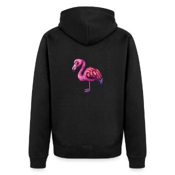 Flamant rose élégant avec du caractère - Veste à capuche bio Premium Unisexe - noir - Dos - Nico (187cm)
