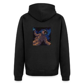 80er Jahre Anime Typ hört Musik im Weltraum - Unisex Premium Bio Zip Hoodie - Schwarz - Hinten - Nico (187cm)