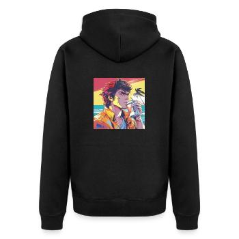 Années 80 Anime Guy Calmant Impression de mode de haute qualité - Veste à capuche bio Premium Unisexe - noir - Dos - Nico (187cm)