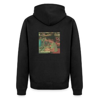 80er Jahre Anime Mädchen beruhigender hochwertiger Modedruck - Unisex Premium Bio Zip Hoodie - Schwarz - Hinten - Nico (187cm)