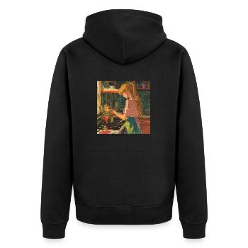 80er Jahre Anime Mädchen beruhigender hochwertiger Modedruck - Unisex Premium Bio Zip Hoodie - Schwarz - Hinten - Nico (187cm)