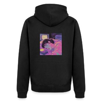 Impression de mode de haute qualité de fille anime des années 80 - Veste à capuche bio Premium Unisexe - noir - Dos - Nico (187cm)