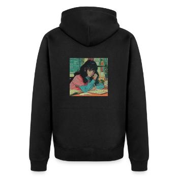 80er Jahre Anime Mädchen beruhigender hochwertiger Modedruck - Unisex Premium Bio Zip Hoodie - Schwarz - Hinten - Nico (187cm)