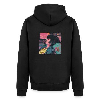80er Jahre Anime Typ beruhigender hochwertiger Modedruck - Unisex Premium Bio Zip Hoodie - Schwarz - Hinten - Nico (187cm)