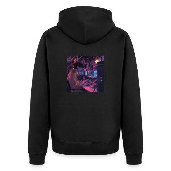 80er Jahre Anime Mädchen beruhigender hochwertiger Modedruck - Unisex Premium Bio Zip Hoodie - Schwarz - Hinten - Nico (187cm)