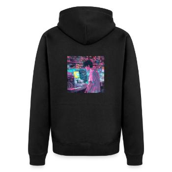 Années 80 Anime Guy Calmant Impression de mode de haute qualité - Veste à capuche bio Premium Unisexe - noir - Dos - Nico (187cm)