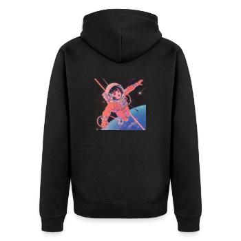 80er Jahre Anime Mädchen beruhigender hochwertiger Modedruck - Unisex Premium Bio Zip Hoodie - Schwarz - Hinten - Nico (187cm)